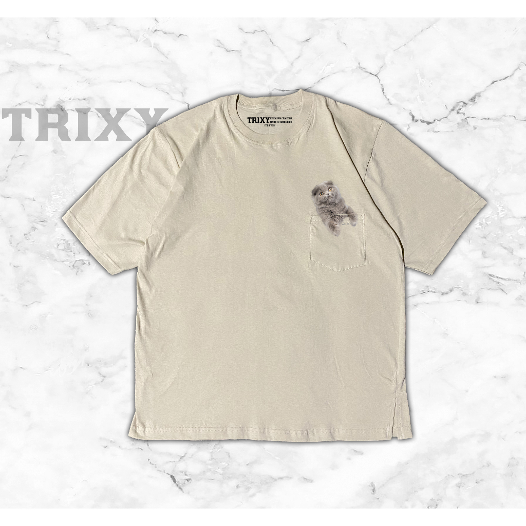 KAOS GAMBAR KUCING LUCU POCKET / KAOS SAKU GAMBAR KUCING / KAOS TRIXY ORIGINAL