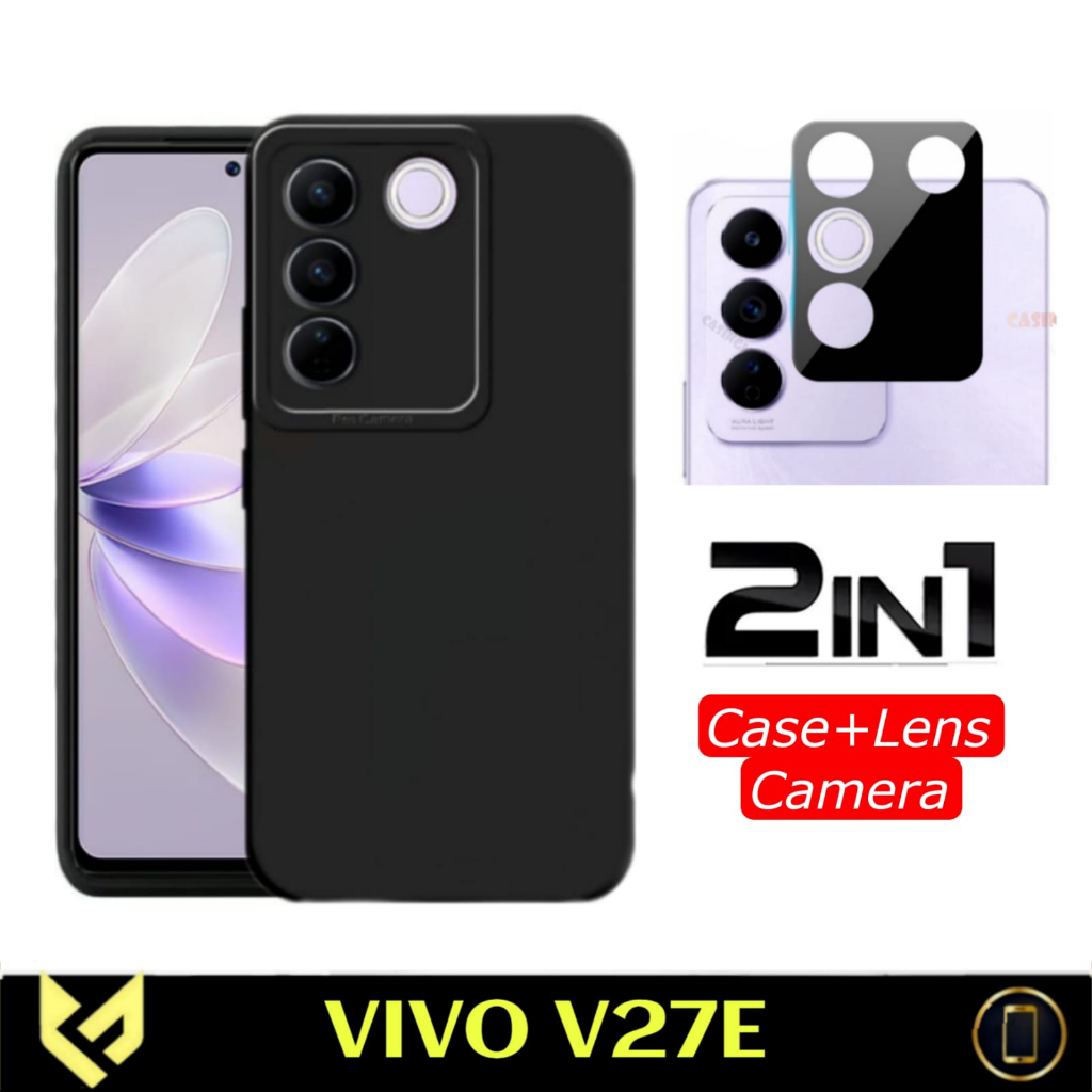 PROMO Paket 3IN1 Case Pro Camera Black For VIVO V27e SoftCase Premium Black Free Tempered Glass Camera &amp; Garskin - FIDS STOR