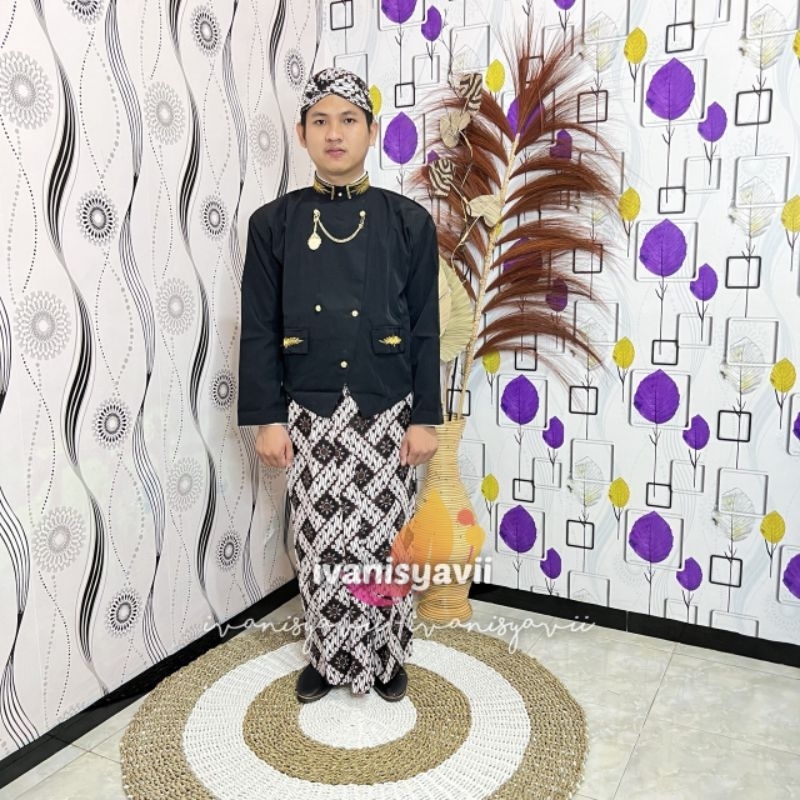 [1set] Baju Adat Jawa / Beskap, Jarik + Blangkon | Solo Bordir - Parang Matahari