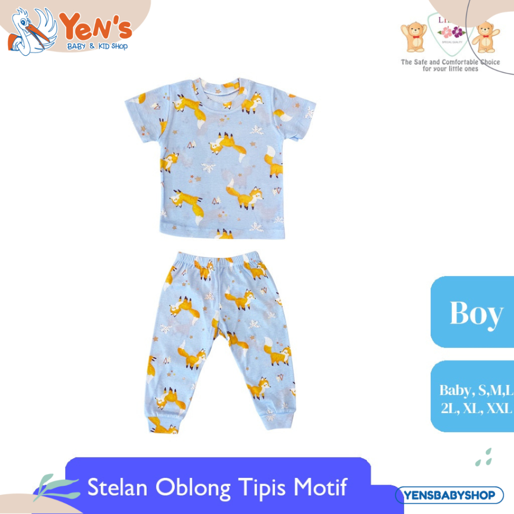 LIBBY Stelan Oblong Cotton Rib Pendek - Celana Panjang Series Boy Motif Happy Farm