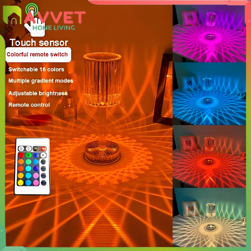 AVVET LAMPU MEJA LED LAMPU KRIASTAL ACRYLIC DIAMOND CANTIK LAMPU RAINBOW 16 WARNA LAMPU HIAS ROMANTIS LAMPU TIDUR CANTIK