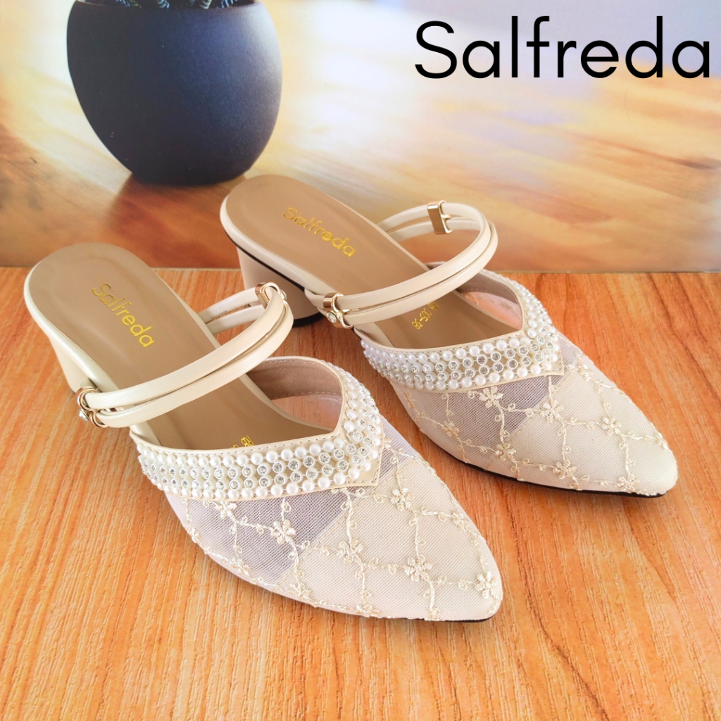 Sepatu Sandal Pesta Wanita Kondangan Elegan Terbaru Mewah Ori Import Impor Korea Brukat Hak Heels 5 cm Kaca Pernikahan Wedding Kantoran RB70005