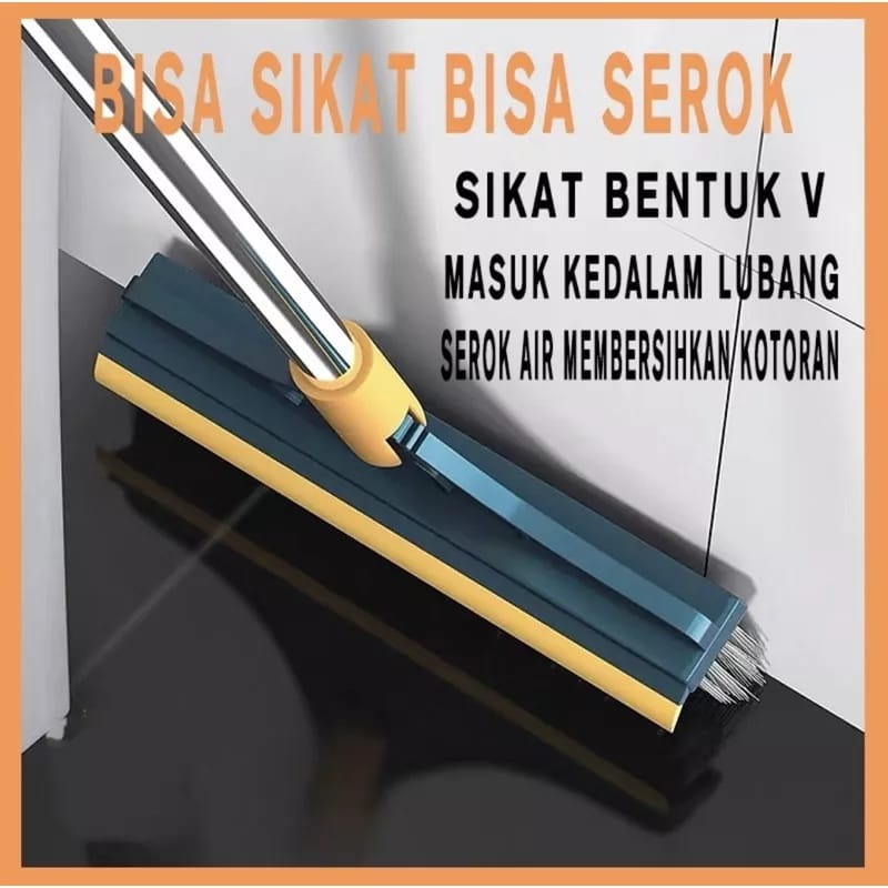 (FO) Sikat Sapu Lancip Pembersih Lantai 2 IN 1 - Sikat Mutifungsi Gagang Panjang Stainless - Sikat Pembersih Kamar Mandi Praktis Multifungsi