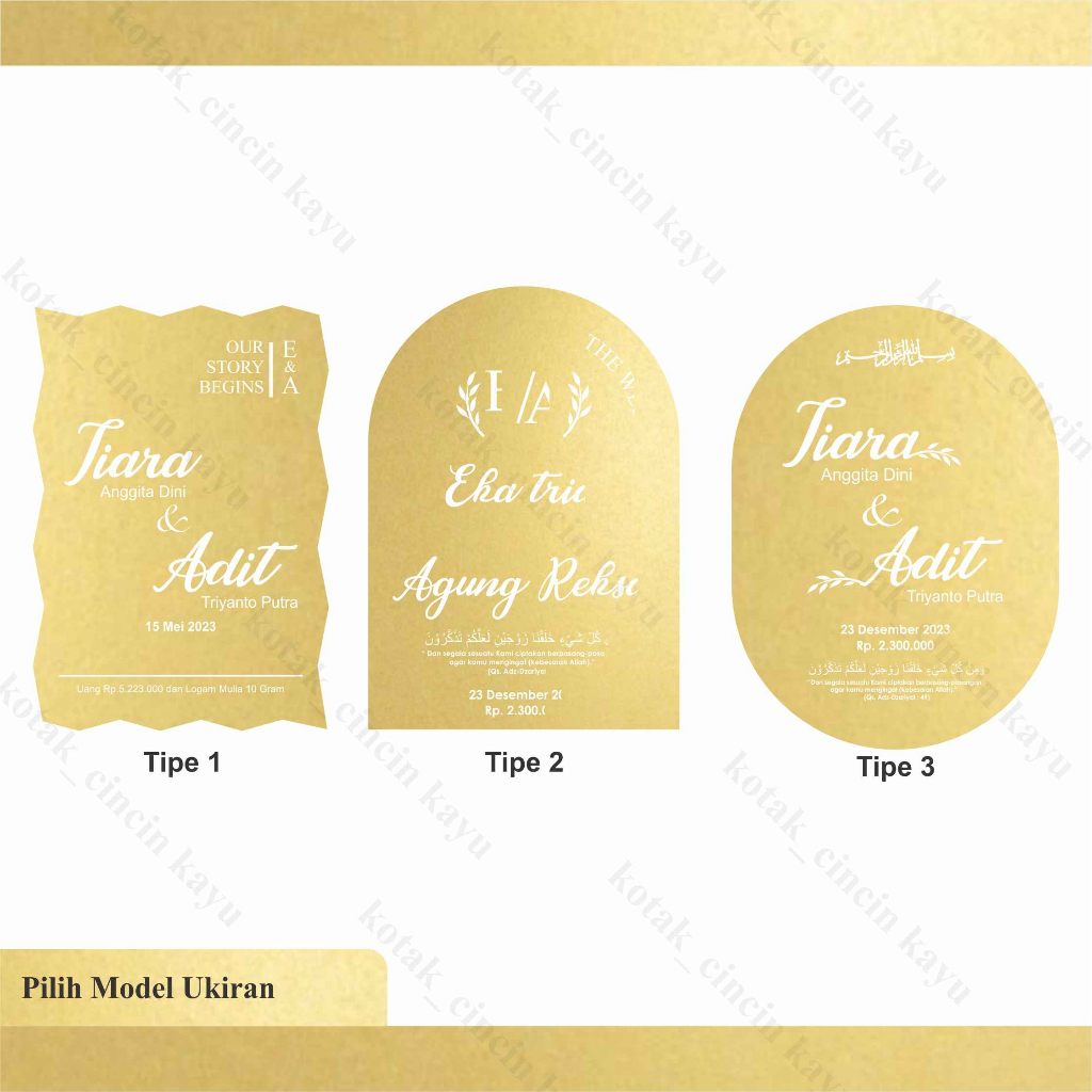READY STOCK Grafir Akrilik Mirror gold set nama tanggal ayat nama untuk mahar DEKORASI MAHAR SESERAH