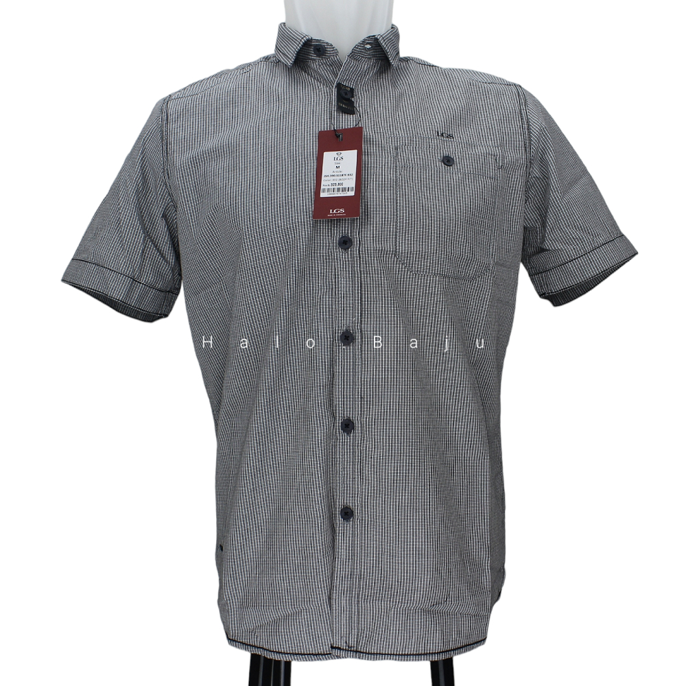 LGS ORIGINAL - Kemeja Casual Pria - Lengan Pendek - Abu-abu - Kotak - Body Fit - JSH.390.S1187F.932