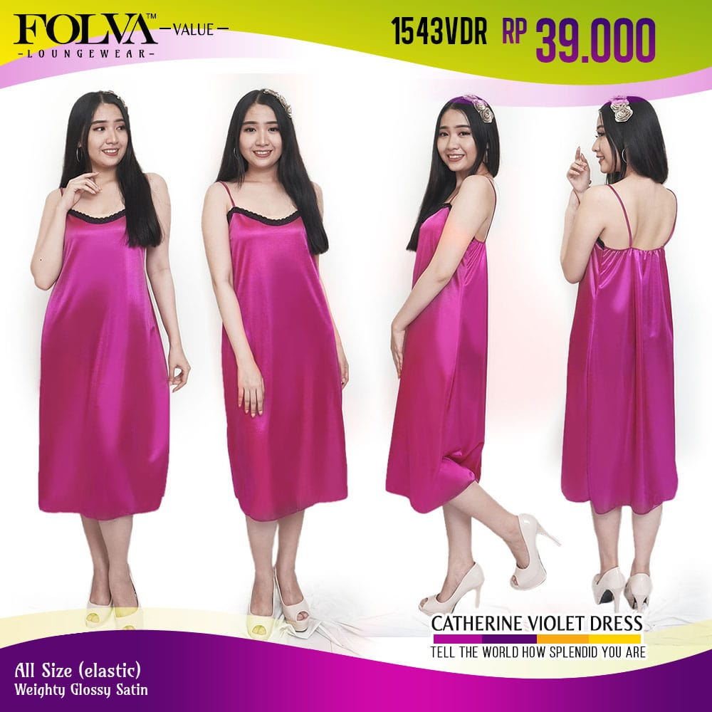 FOLVA baju tidur lingerie tanktop dress satin 1543VDR ungu all size