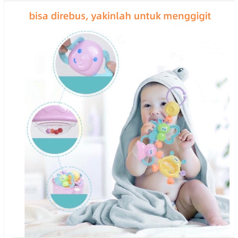 Baby Teether Rattle Teething Kit Mainan Gigitan Bayi Gigitan Bayi Teether Mainan Bayi b