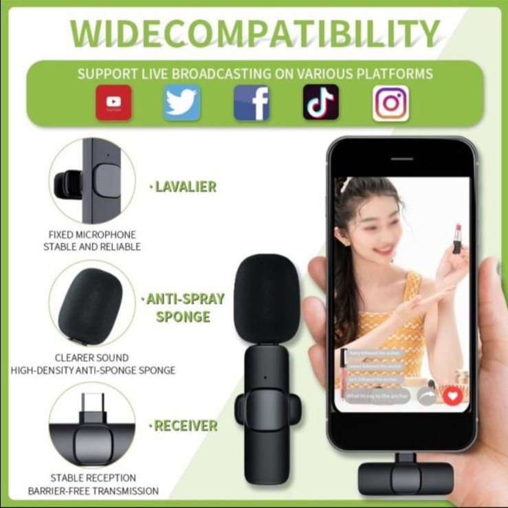 Mikrofon Nirkabel Wireless/berkendara gratis/Pasang dan mainkan/ Lavalier Mic Portabel Audio Video pembuatan Rekaman HP Klip Untuk