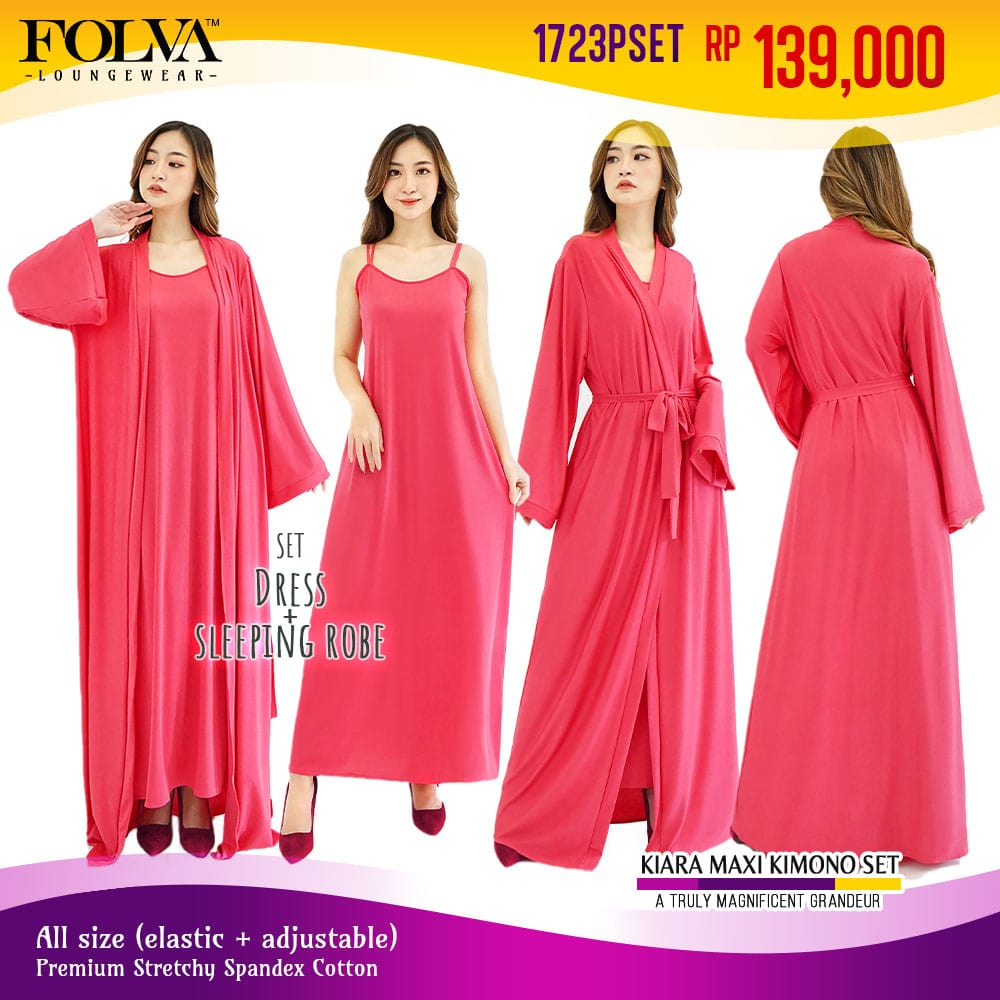 FOLVA Kimono Panjang Set inner long dress Baju Tidur Spandex 1723PSET