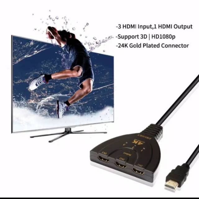 HDMI Switch 3 Port 3 Input 1 Output / HDMI Switcher Kabel 3 Port Playstation TV Komputer Laptop STB