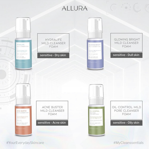 [100ml] Allura Mild Cleanser Foam Series Hydralife | Glowing Bright | Acne Buster | Oil Control Pore Cleanser