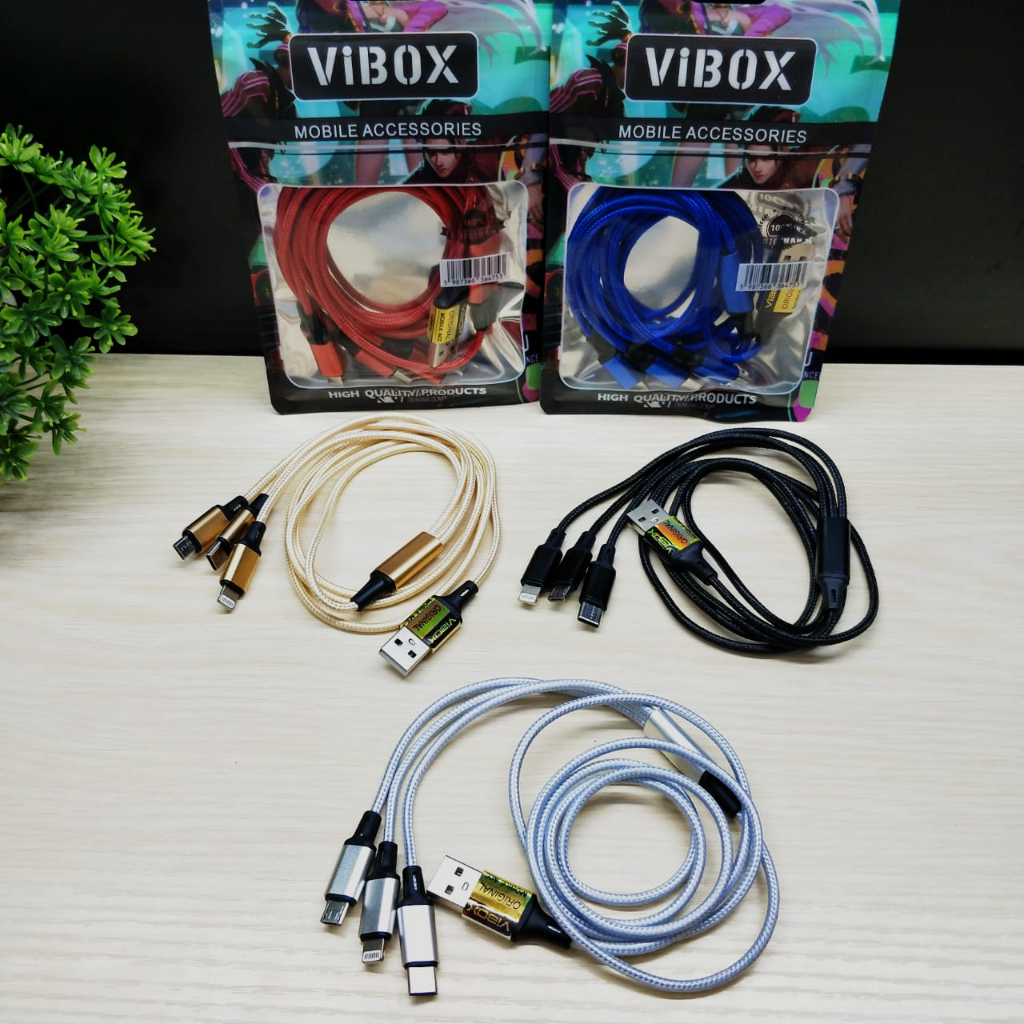 VIBOX 6A Kabel Data usb 3in1 Primary Colors Micro+Lightning+Type-C 1.2M 120CM Fast Charging - Rapid Series Nylon Kabel Casan 120w Cabang 3 Android iPhone Original Garansi Resmi 1.2meter by.minigo