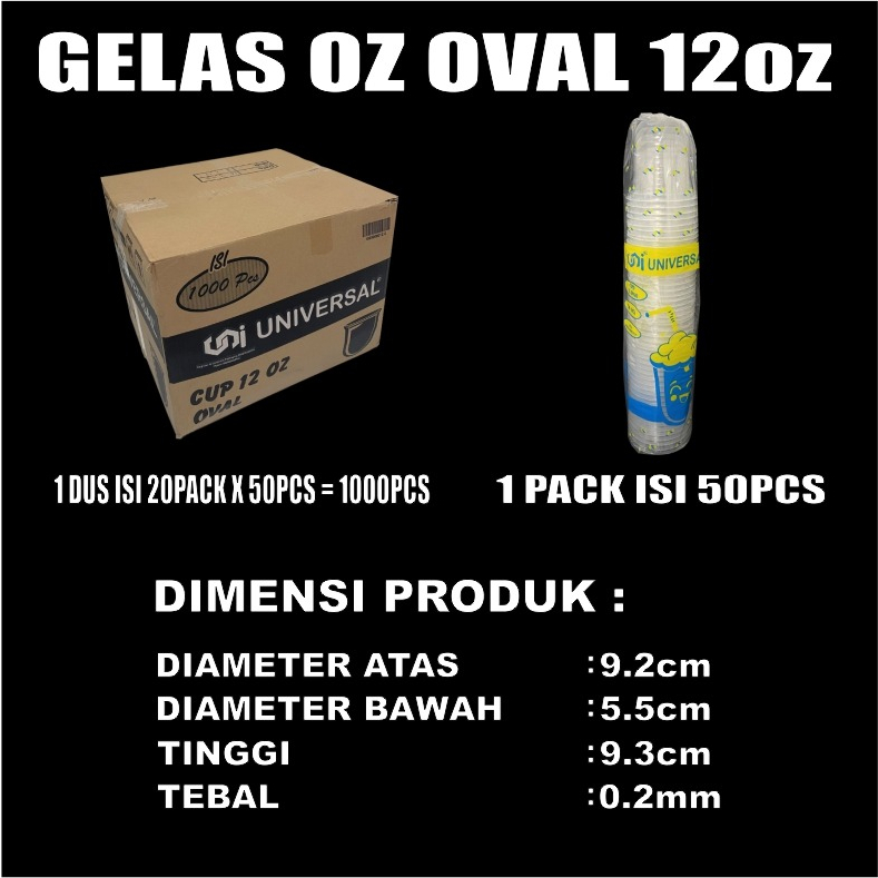 Gelas Oz Plastik Oval 12oz 14oz 16oz 18oz 22oz Pack Cup Pop ice SBY