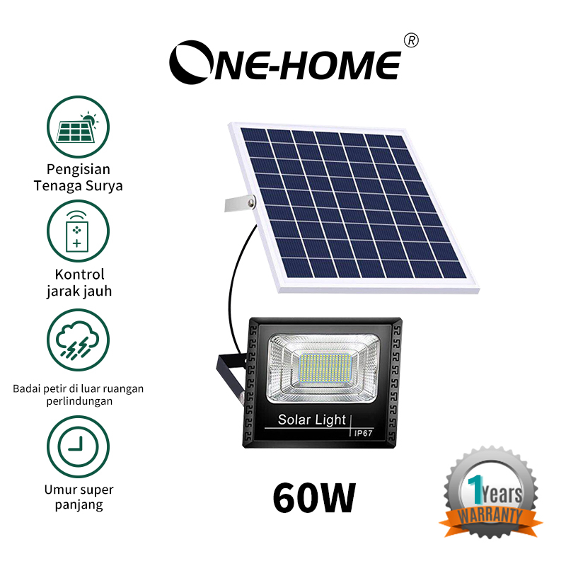 ONE HOME 60 Watt New Lampu Sorot Solar Cell /Lampu Led Tenaga Matahari / Lampu Panel Surya / Lampu Tembak Solar Cell /Solar Light/lampu solar panel/ Led Outdoor Flood Light Cell