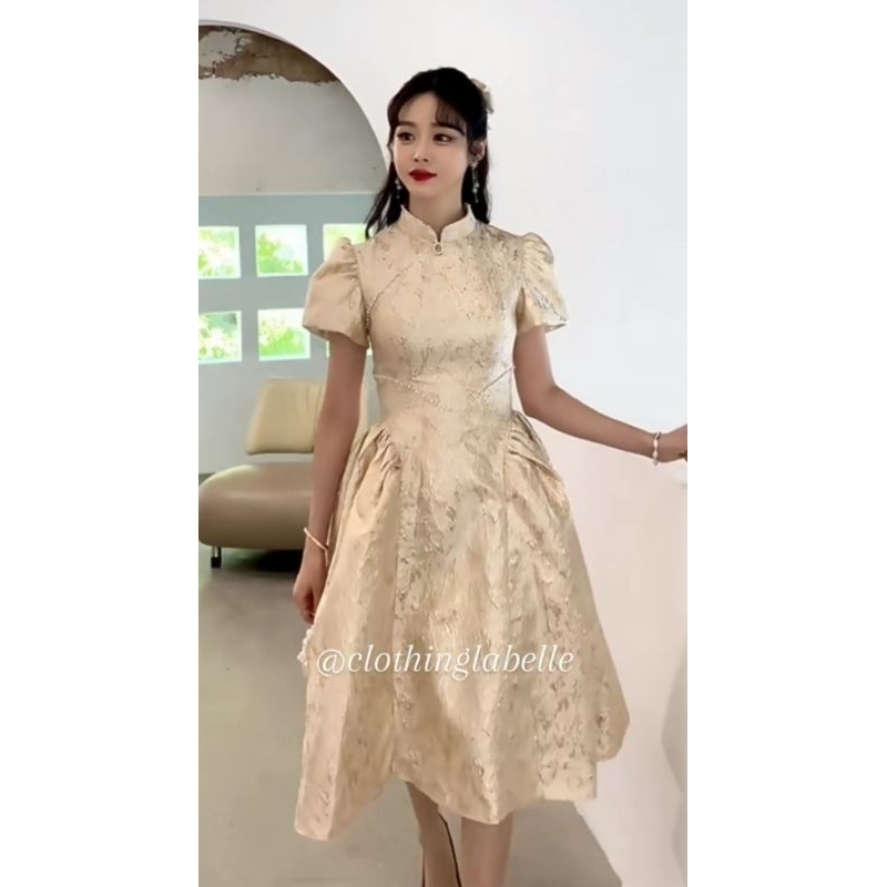 Gold Jaquard Party Dress