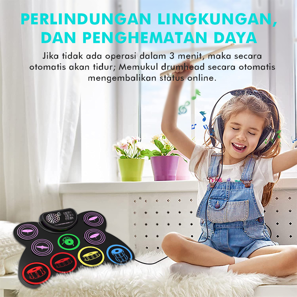 Drum Elektronik Berwarna-Warni Dengan Klakson Drum Elektronik Lipat Portabel Drum Elektronik Silikon Gulung Tangan Drum Set Anak-anak Berlatih