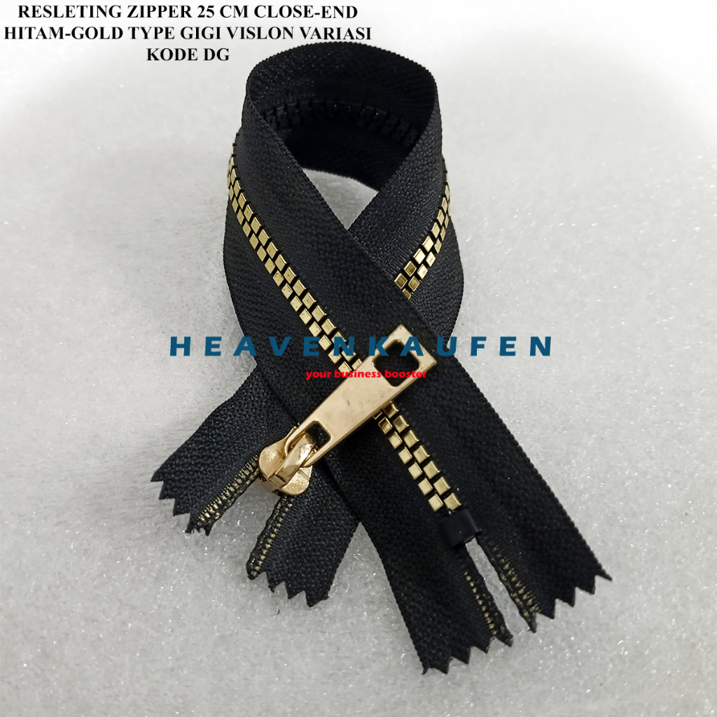 Resleting Zipper Ritsleting Busana 25 cm Vislon Variasi Warna Hitam - Golde Set Close - End Kode DG