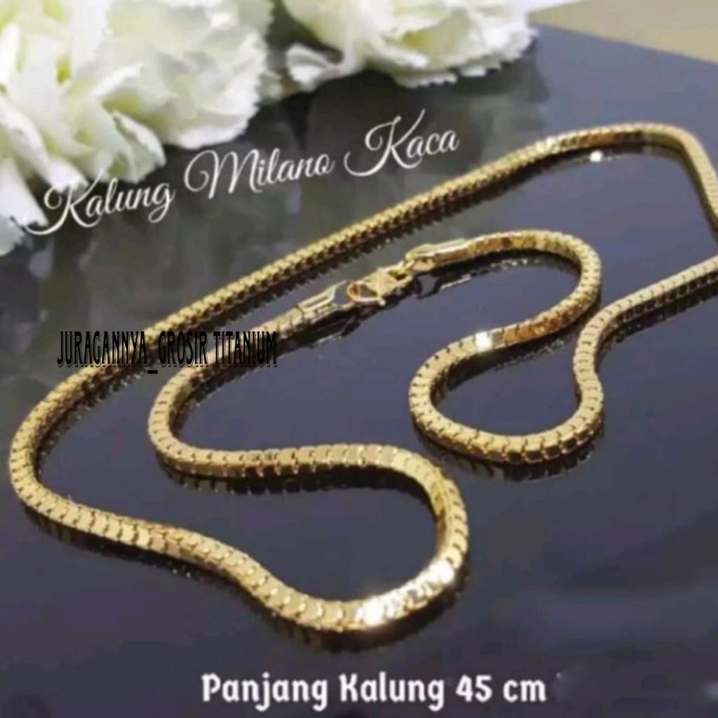 Kalung Titanium Milano Kaca Gold 3 Ukuran 45cm,60cm,75cm Perhiasan Fashion Wanita Dan Pria