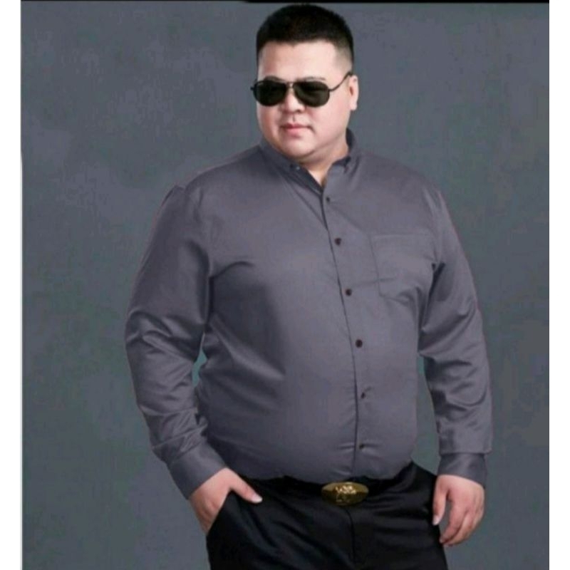 Kemeja Pria Lengan Panjang Jumbo Abu Tua