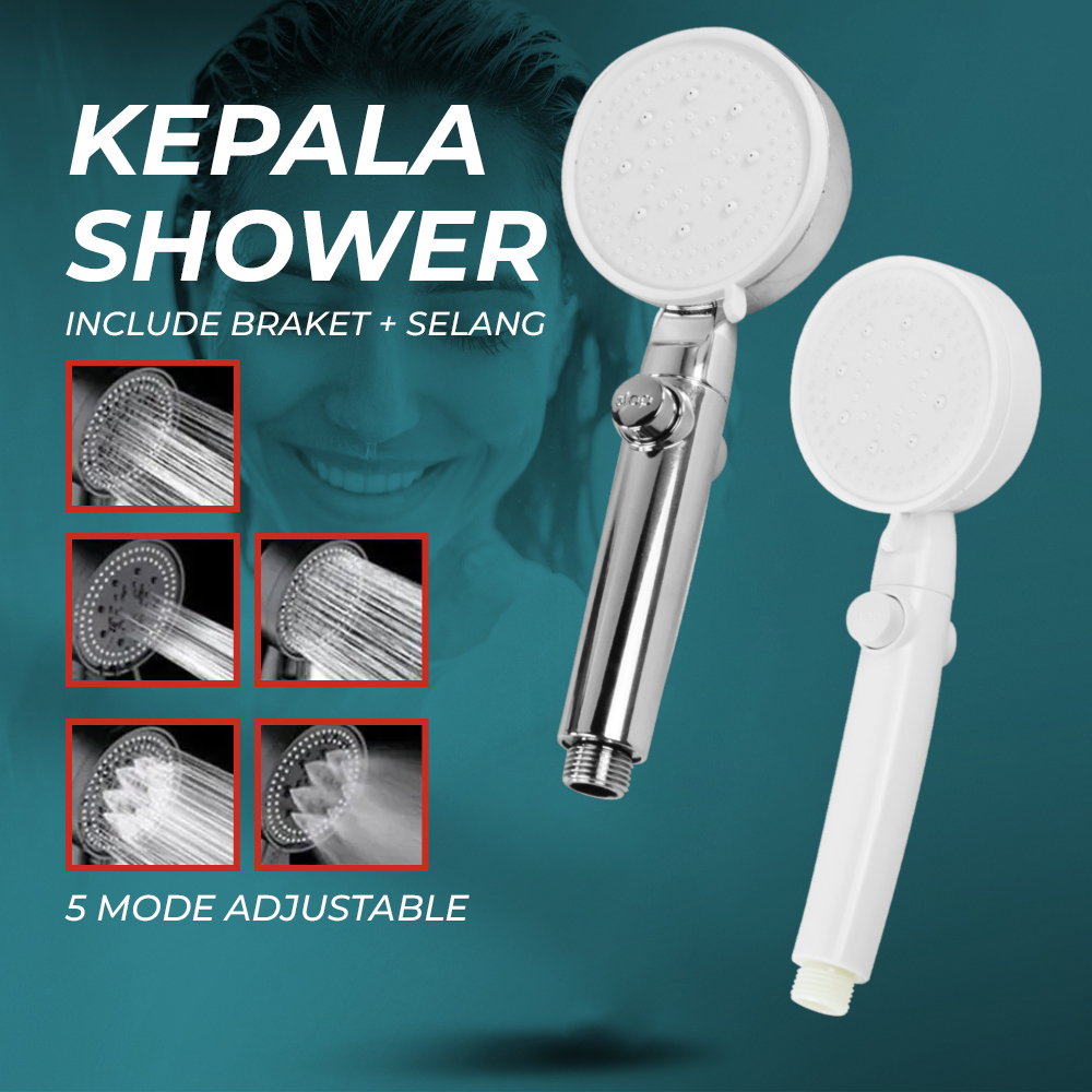 Set Kepala Shower Mandi One-Key Stop 5 Mode Adjustable - SH24