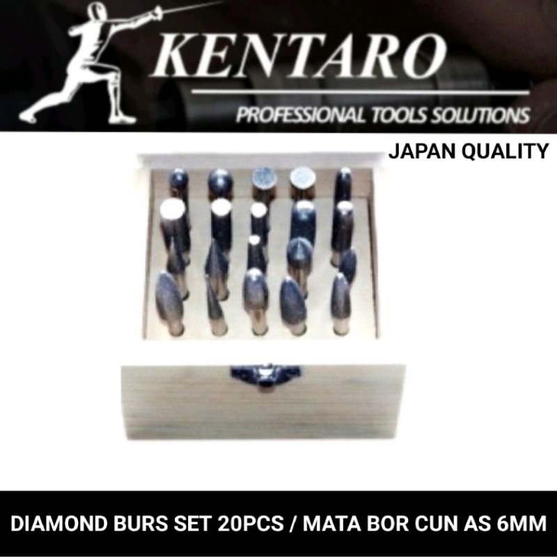mata bor cun / ukir / grafir / diamond burs 20pcs/set as 6mm Kentaro Japan quality