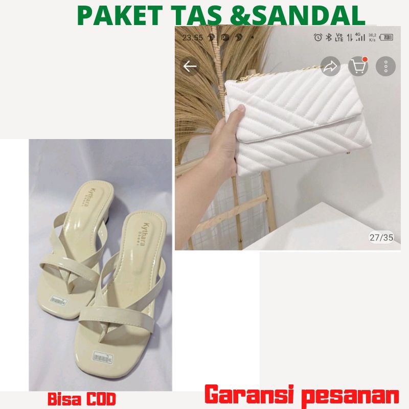 PAKET HEMAT TAS DAN SANDAL wedges heels model kekinian murah