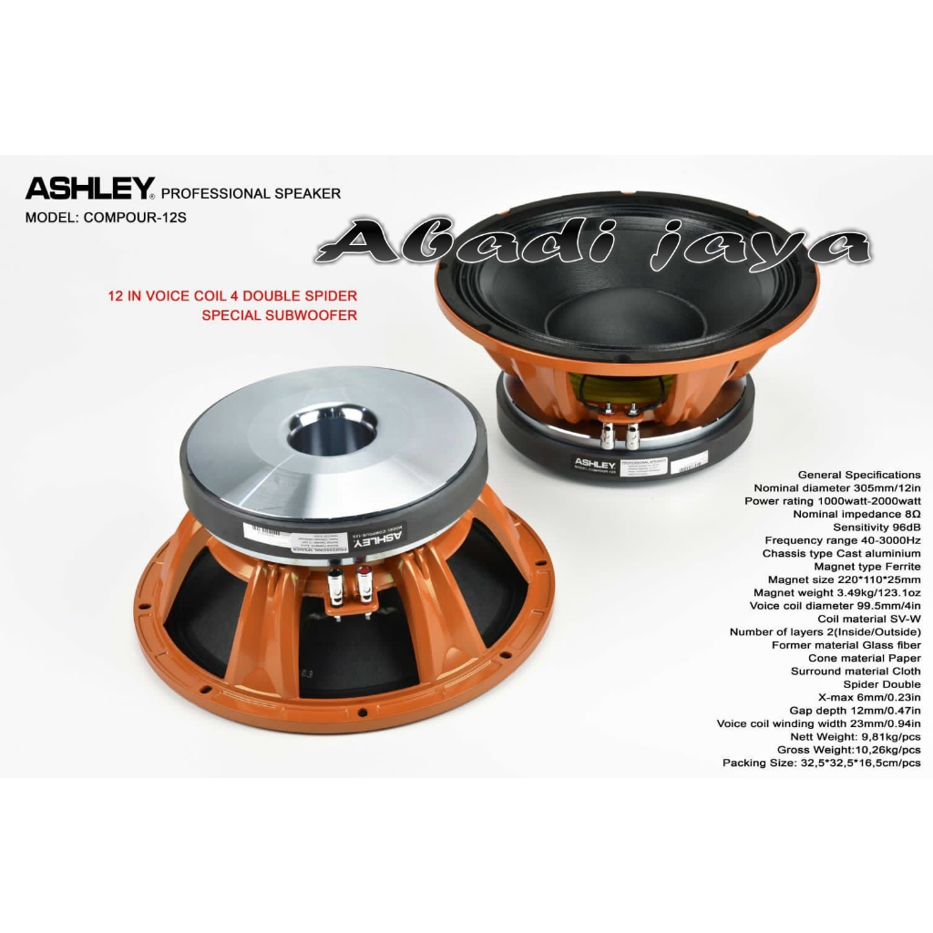 speaker ashley compour 12s 12 inch voice coil 4 double spider