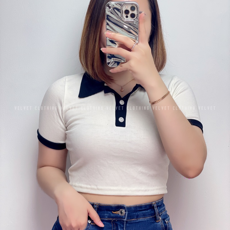 Polo Crop Top Polos Wanita / Crop Top Kerah Knit Wanita / Croptop Kerah Lengan Pendek 4694