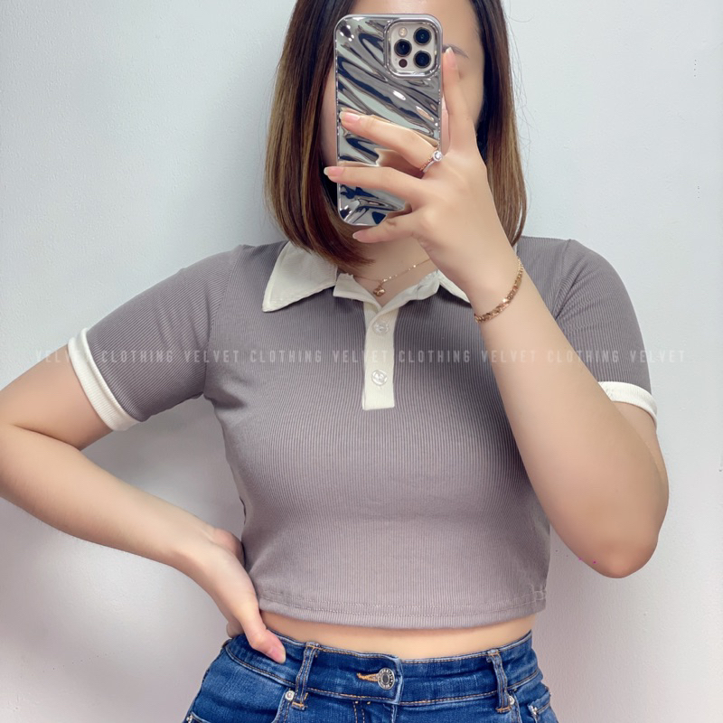 Polo Crop Top Polos Wanita / Crop Top Kerah Knit Wanita / Croptop Kerah Lengan Pendek 4694