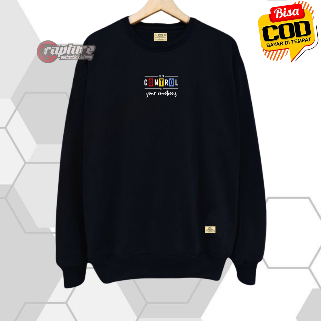 Basic Sweater Crewneck Pria Distro Oversize Warna Hitam List Keep Contol Brand Lokal Kota Bandung Switer Cowok Unisex Aesthetic Terbaru 2023