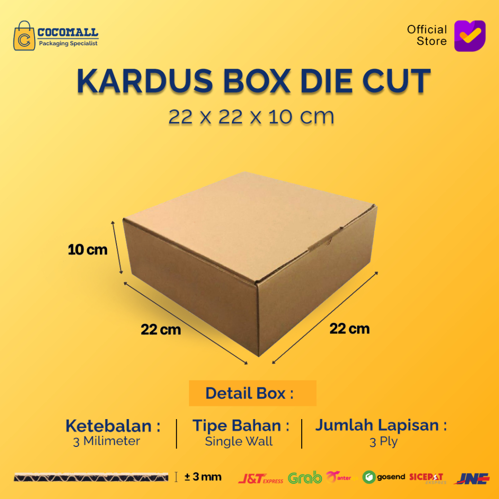 

Kardus Box Die Cut 22x22x10 CM Dus Packing Makanan Kue Cake Pizza Polos Besar