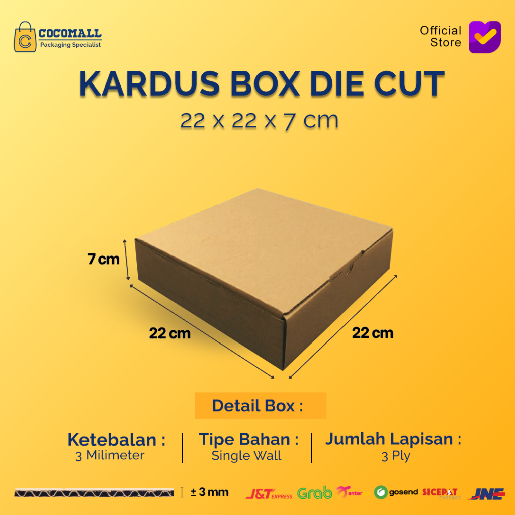 

Kardus Box Die Cut 22x22x7 CM Dus Packing Makanan Kue Pizza Polos