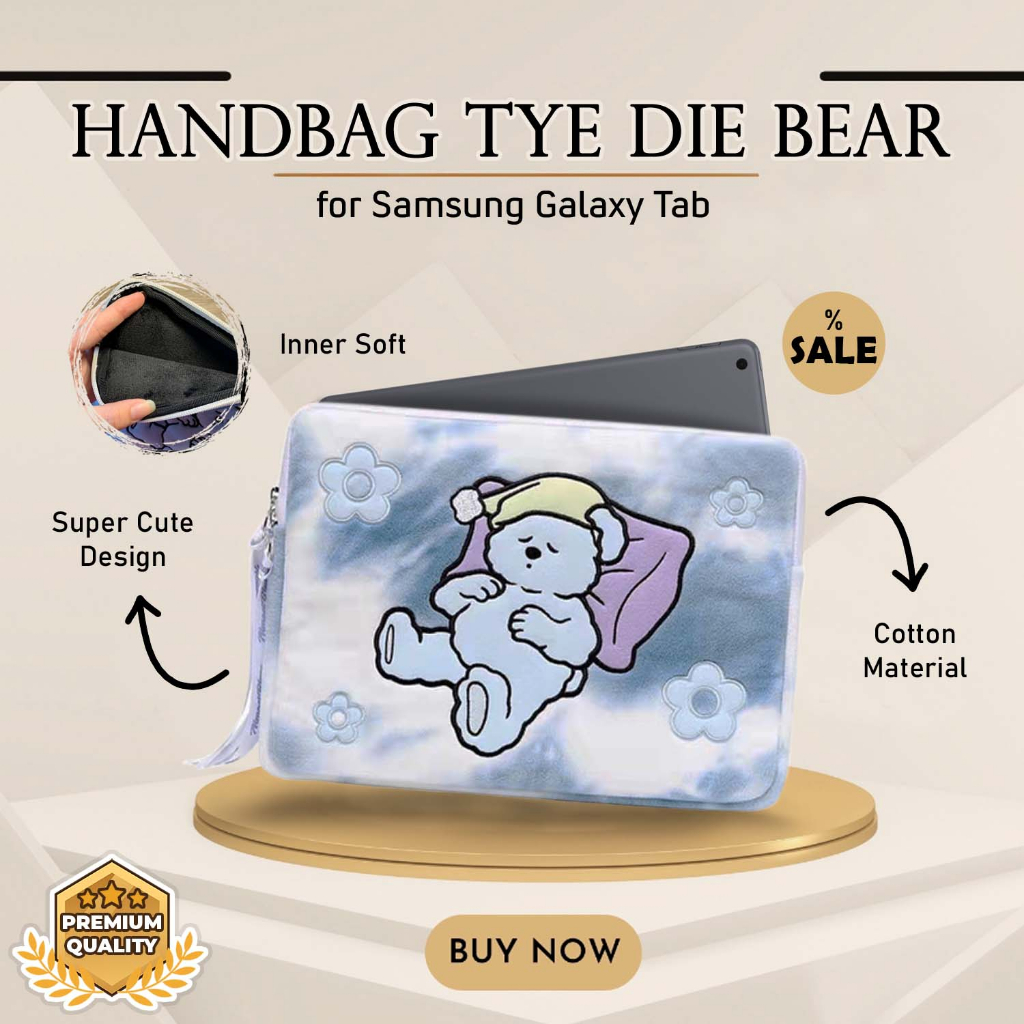 Tas Tablet Samsung Tab A8 A7 S6 Lite S7 S8 11" 2022 Handbag Tye Die Bear Sleeve Bag Sarung Hand Bag 