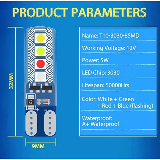 [WERACE] LED T10 4 WARNA RUNNNING 8 RGB SENJA SEIN  FLASH JELLY-T10 4 WARNA