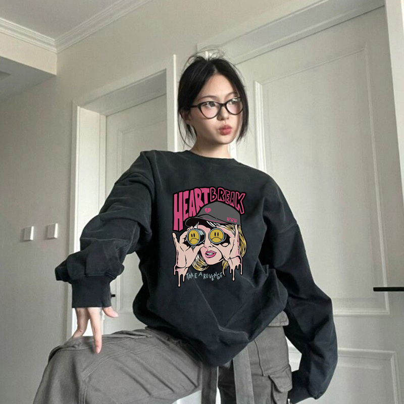 Cartoon Letter Sweter Wanita Korean Style Sweater Couple Oversize/atasan kaos wanita lengan panjang