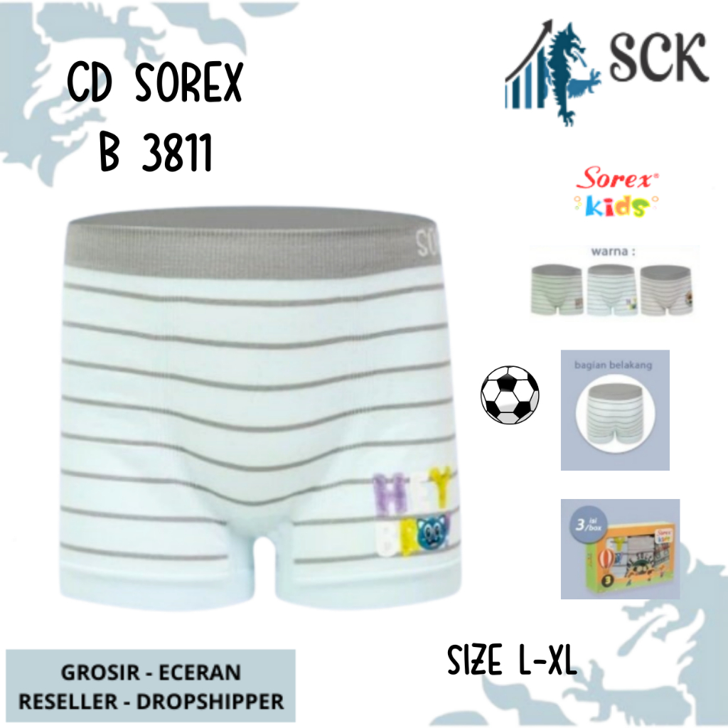 [ISI 3] CD Anak Laki-Laki SOREX 3811 Model Boxer / Celana Dalam Halus Ukuran L-XL / Pakaian Dalam Cowok - sckmenwear GROSIR