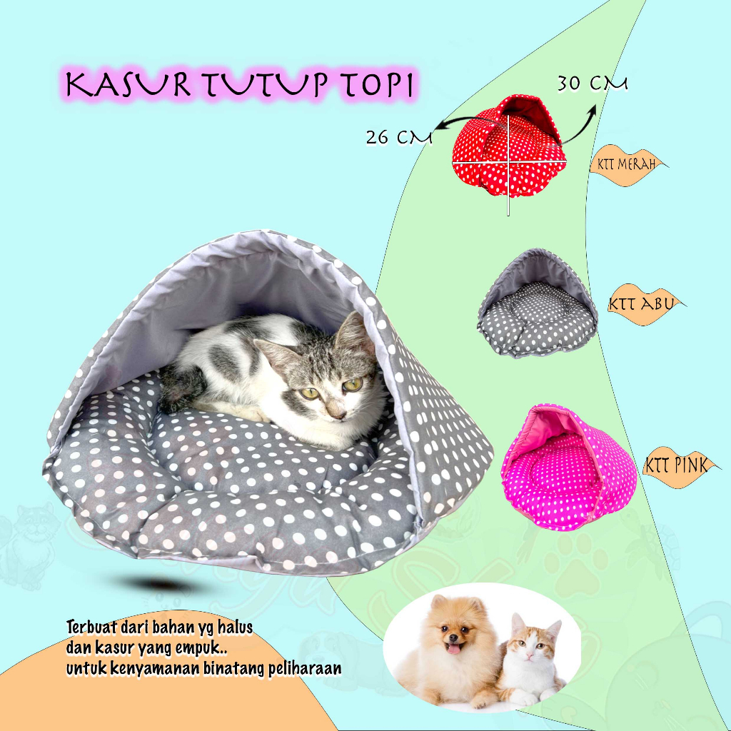 KASUR KUCING TOPI-EMPUK,LEMBUT, BESAR,TEMPAT TIDUR KUCING,