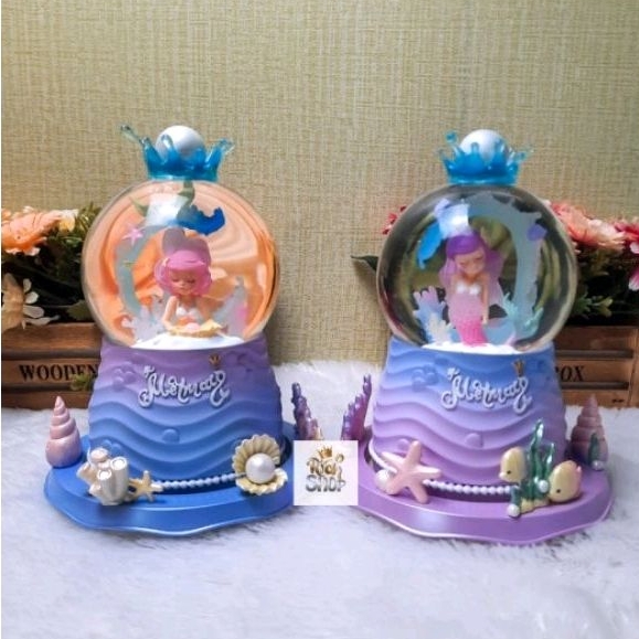 Snowball Kotak Musik Bola Kristal Salju Mermaid Snowglobe