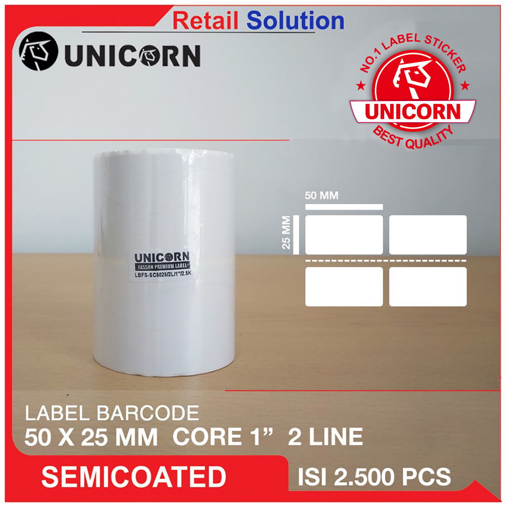 Stiker Label Barcode Semicoat 50x25 mm / 50 x 25 mm / 50x25mm Isi 2500