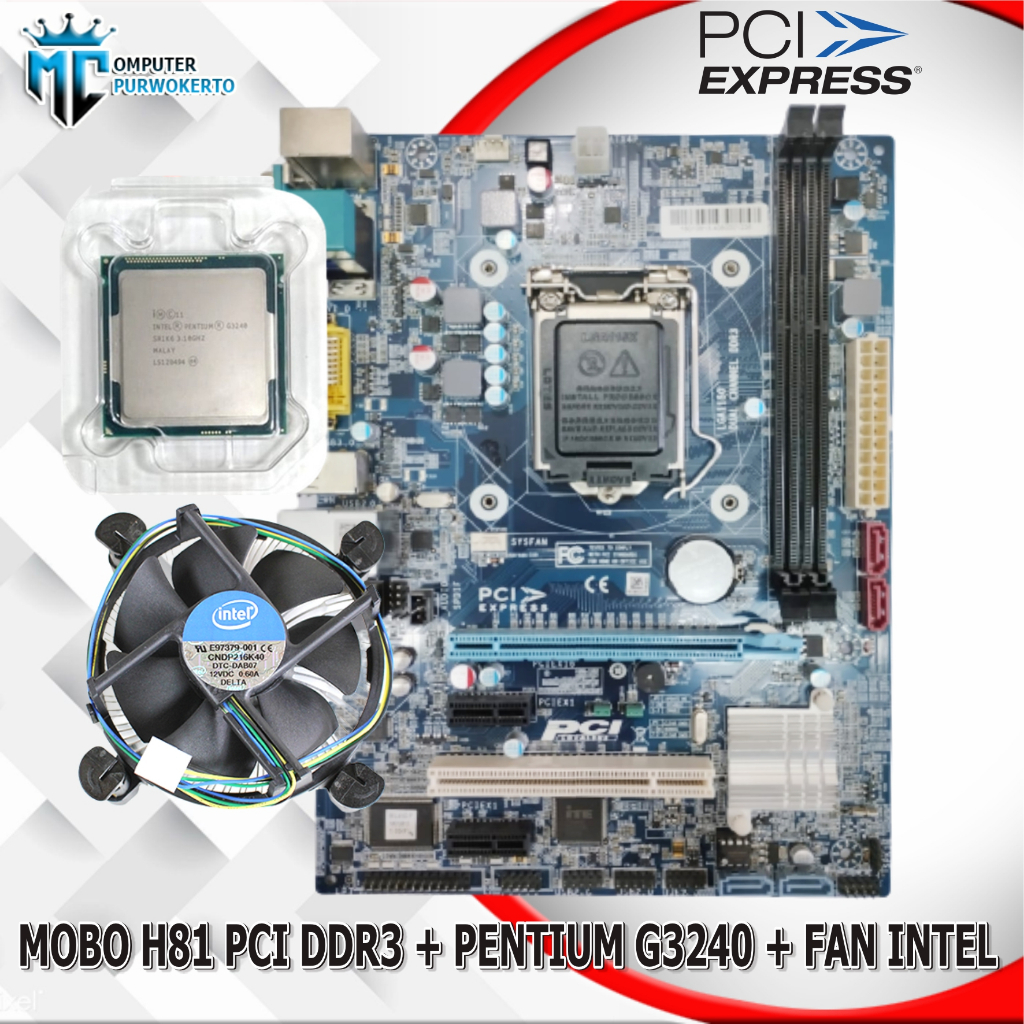 Mainboard Mobo H81 LGA 1150 DDR3 + Pentium G3240/G3250/G3260 + Fan