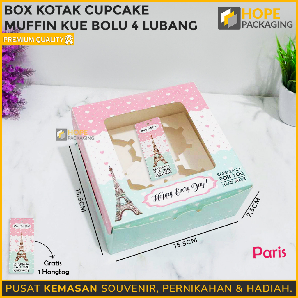 Box Kotak Cup cake / Muffin / kue bolu 4 lubang / kotak kue / box kue hampers hadiah souvenir ulang tahun wedding