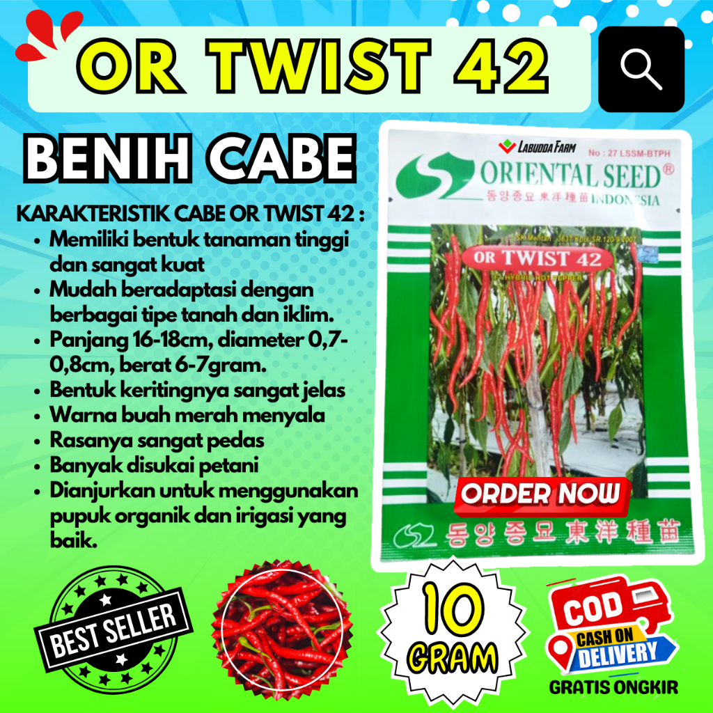 Benih Cabe Keriting Or Twist 42 10 Gram Isi 2000 Butir Original Pabrik Oriental Seed Bibit Lombok Be