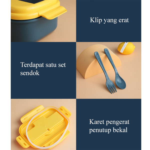 [1KG 4PCS] LBS Kotak Makan Lunchbox Anti Tumpah 3 Sekat Anti tumpah Free Sendok Garpu