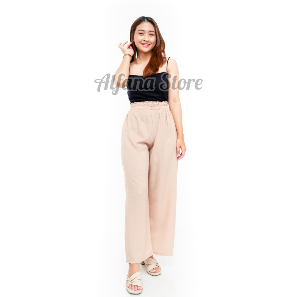 KULOT CRINKLE AIRFLOW Kancing Dua Loose Pants Celana Panjang Highwaist Wanita Kekinian