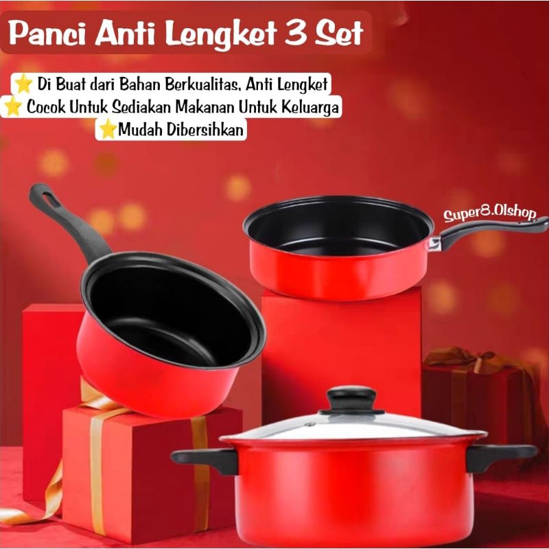 Panci Wajan Set Isi 3 Pcs/Panci Wajan Anti Lengket 1 Set⭐ Super8 ⭐