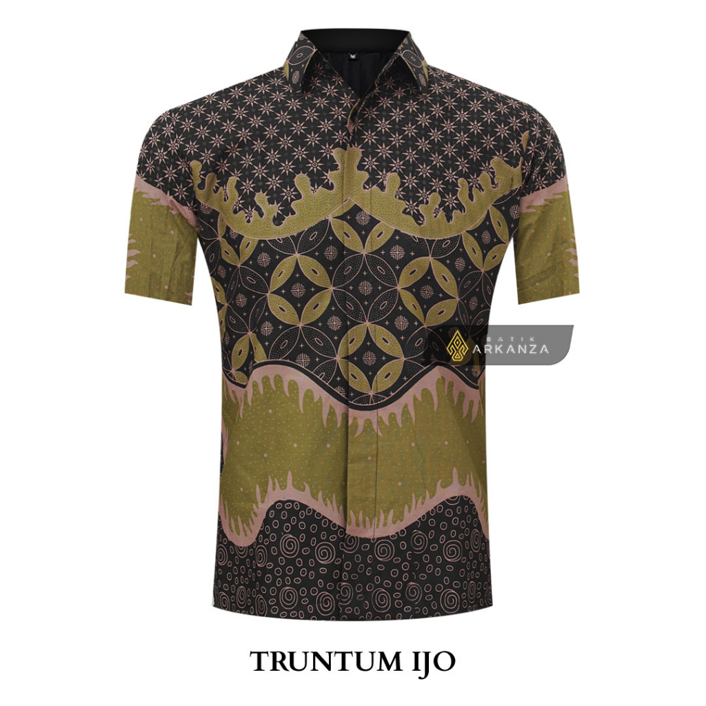 BATIK ARKANZA Motif TRUNTUM IJO Hem Atasan Kemeja Baju Batik Pria Cowok Laki Laki Slimfit Full Lapis Furing Lengan Panjang