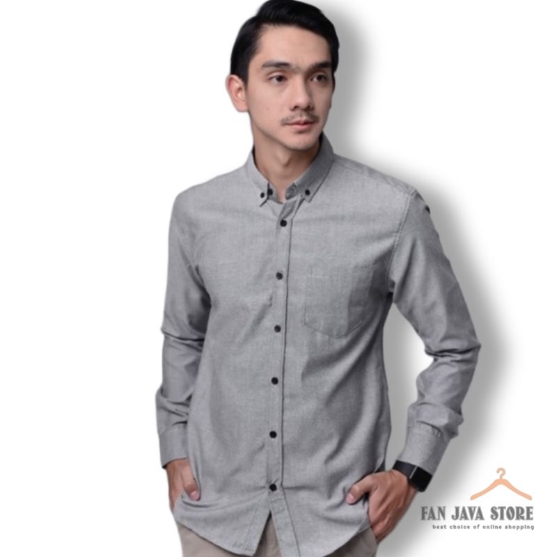 Kemeja Panjang Pria Abu Abu Slim Fit M L XL Oxford &amp; Poplin Best Quality