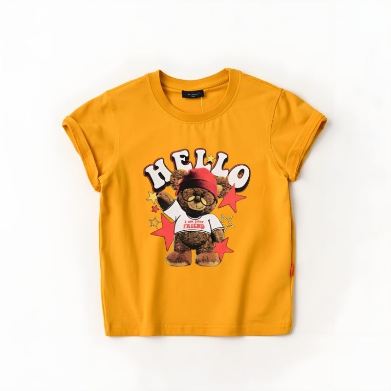 DUNIA.OBLONG-Baju Kaos Anak Unisex Cwo/Cwe Bear Hello Atasan Anak Laki Laki Kaos Distro Anak Baju Oblong Anak Anak