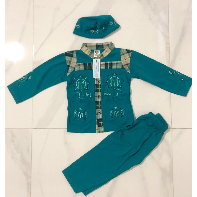 Baju muslim koko anak 2 3 tahun | Set baju koko anak biru hijau tosca