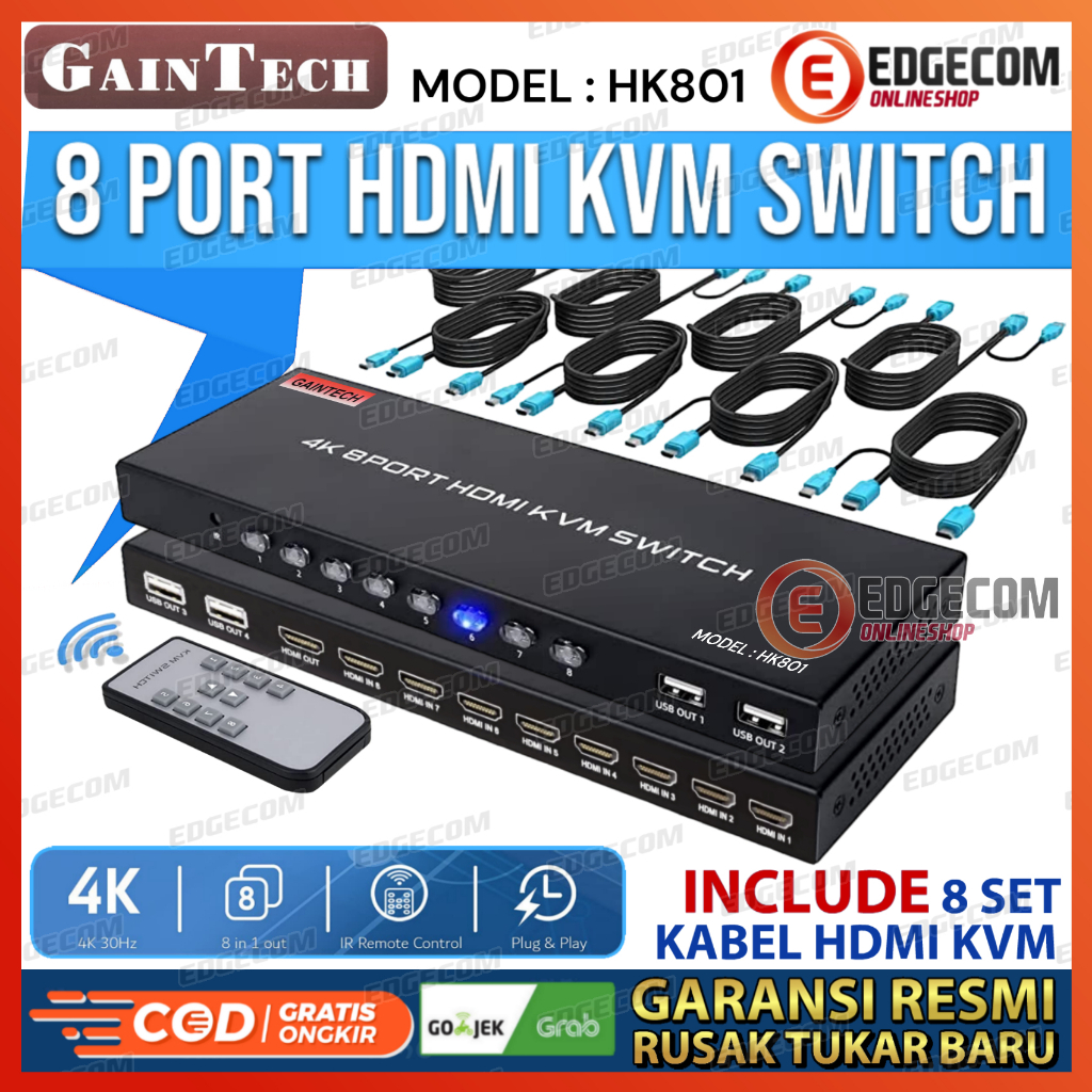 KVM Switch HDMI 8 Port Support 4K Free 8pcs Kabel KVM HDMI